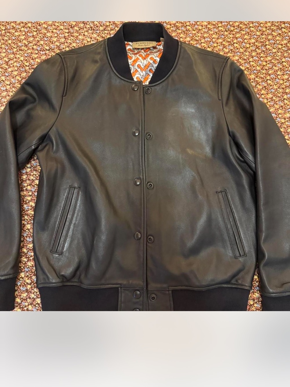Burberry Black Leather Bomber Jacket - Classic Casual